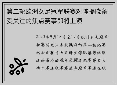 第二轮欧洲女足冠军联赛对阵揭晓备受关注的焦点赛事即将上演